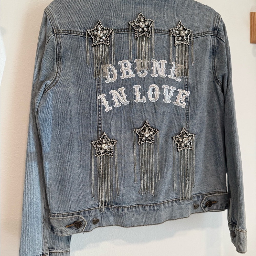 NWT Bridal Rue de Seine Embellished Denim Jacket with Stars ‘Drunk in Love’